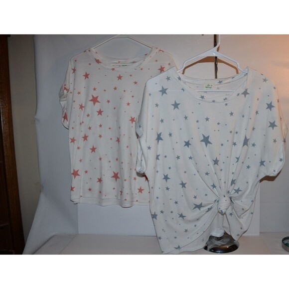 Blue Buttercup Thermal Knit Summer Top Lot of 2 L Blue & pink stars Tie shirt - Picture 8 of 8